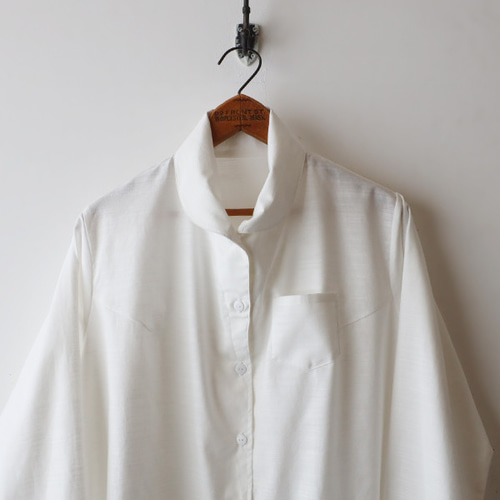 ラスト4 夏SALE 上質ギマ擬麻コットン 丸襟 シャツ