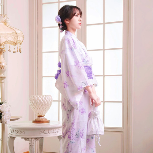 セパレート浴衣&しわ兵児帯セット 2Way 藤の花柄 かわいい 浴衣