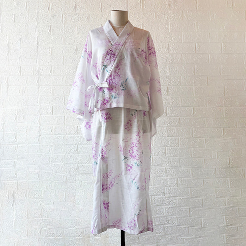 特価】翌日発送 セパレート浴衣&しわ兵児帯セット 2Way 藤の花柄