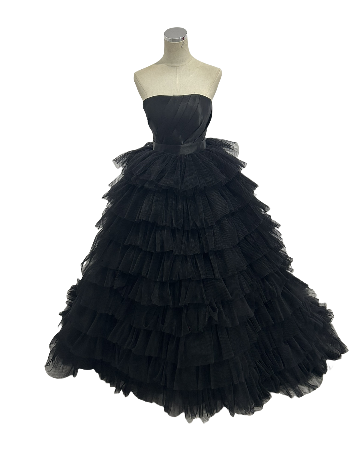 カラードレス ブラック ベアトップ  ティアードのドレス プリーツスカート オーバースカート 結婚式