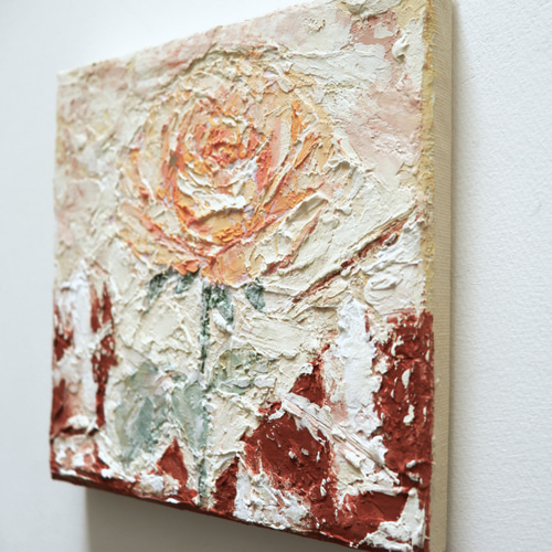 原画 バラ 強く、優しく 15㎝角 アクリル画 手描き 淡い橙色