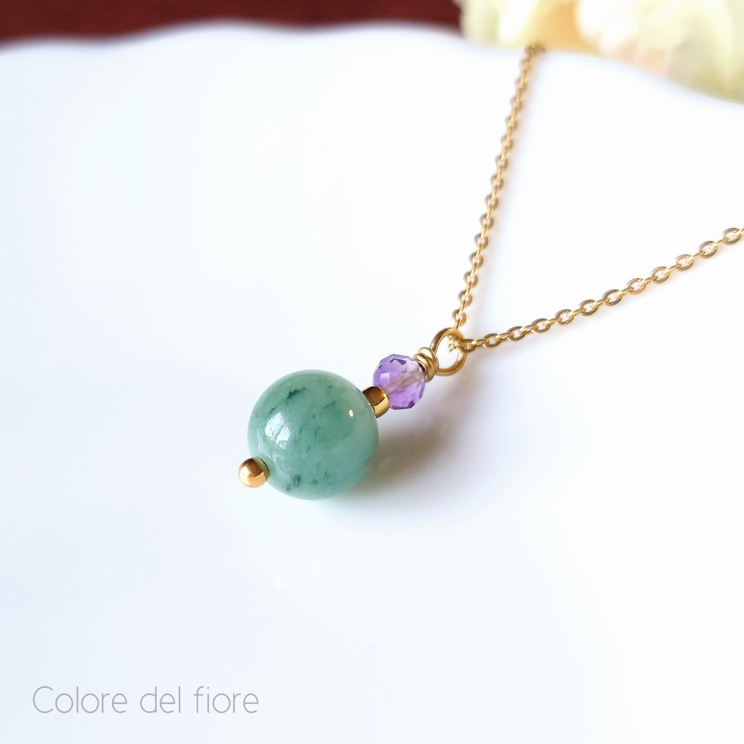 SUS316L✥エメラルドとピンクアメジストのネックレス✥金属アレルギー対応