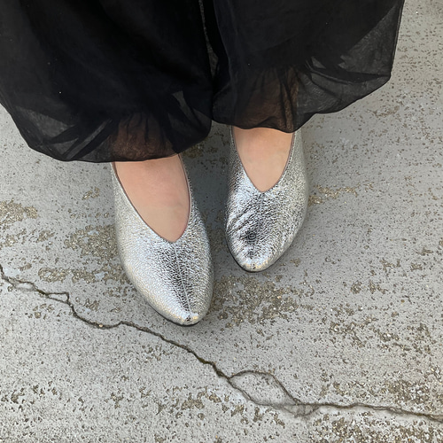 シルバー パンプス フラット｜痛くない ぺたんこ 靴｜歩きやすい 大人