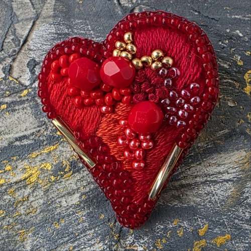 赤いハートのビーズ刺繍ブローチ ブローチ TAKAYO 通販 19235858