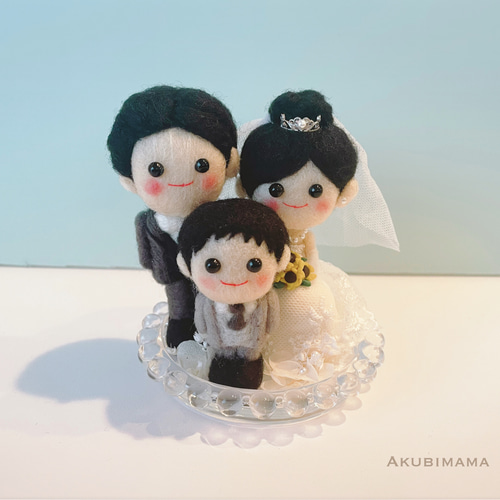 手作り人形　結婚式 受注製作】家族ウェディングドールのケーキトッパー ウェルカムボード