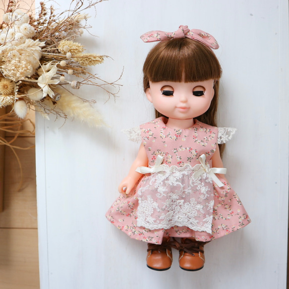 26cmドール服 ぬいぐるみ服 ピンクの花柄ワンピース ソランちゃん