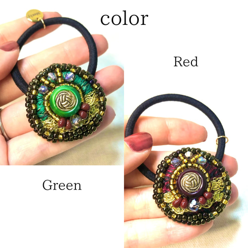 落ち着いた色合いが好きな方‼︎】エスニック ヘアゴム レッド グリーン