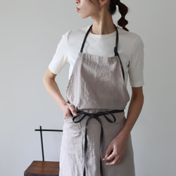 ふっくら厚さ2倍のとろみコットンダブルガーゼ×コットンリネンのシンプルなエプロン／ベージュ 7枚目の画像