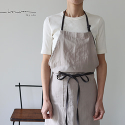 ふっくら厚さ2倍のとろみコットンダブルガーゼ×コットンリネンのシンプルなエプロン／ベージュ 5枚目の画像
