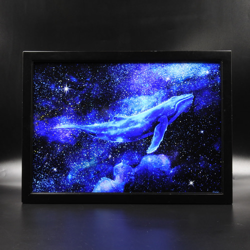 A4アートプリント『宇宙を泳ぐ子クジラ』高光沢紙/宇宙/星/額無し 版画