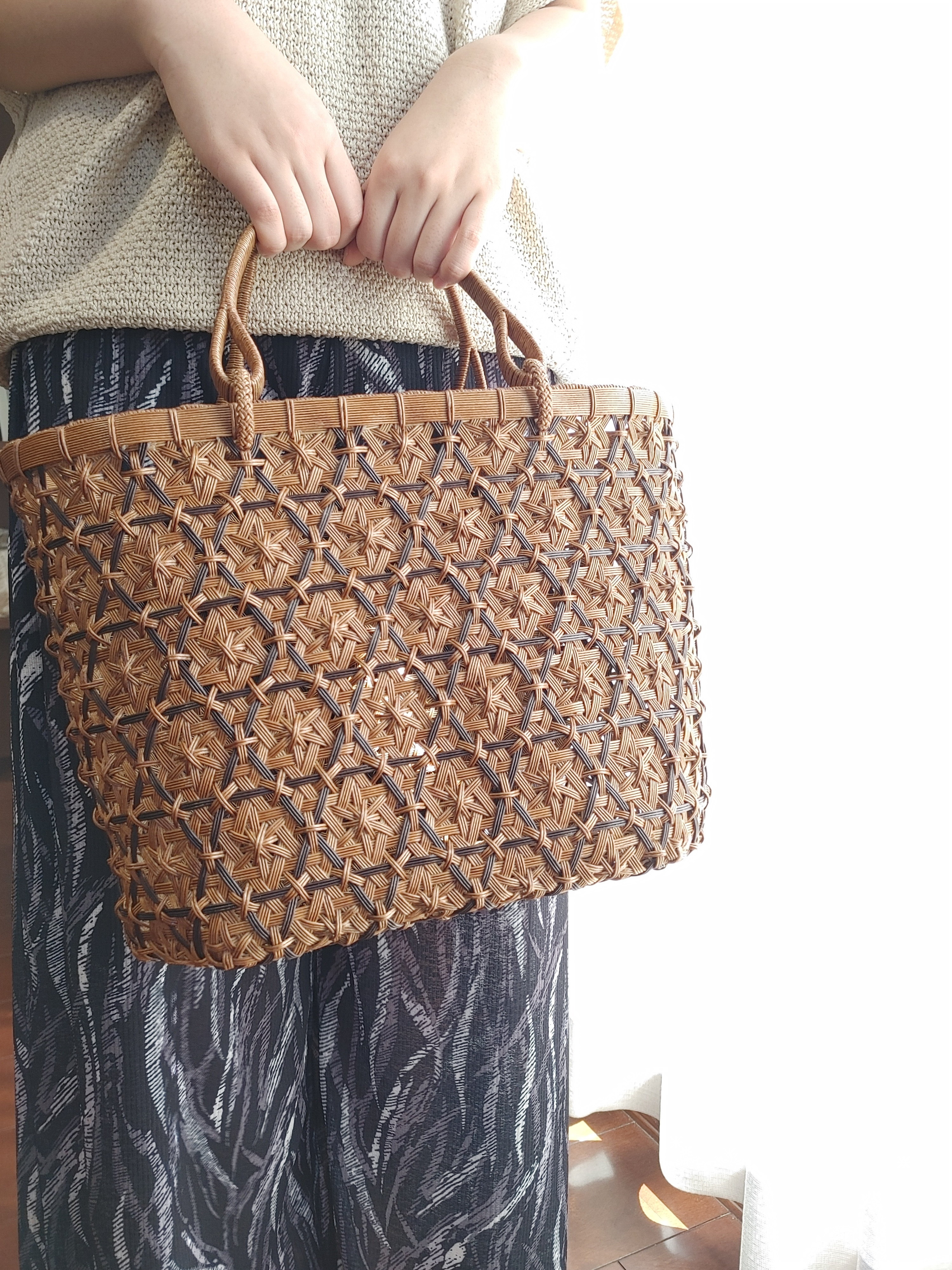 かすみ草　柿渋染めバッグ　５枚