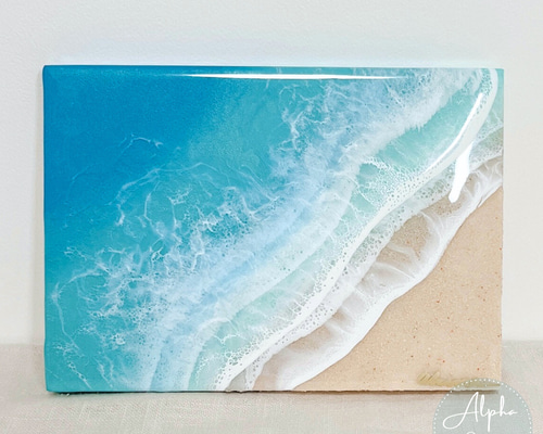 ターコイズブルーの沖縄の大きな海のレジンアート 3ウェーブ 30×90木製パネル ターコイズブルーの沖縄の大きな海のレジンアート 3ウェーブ 30