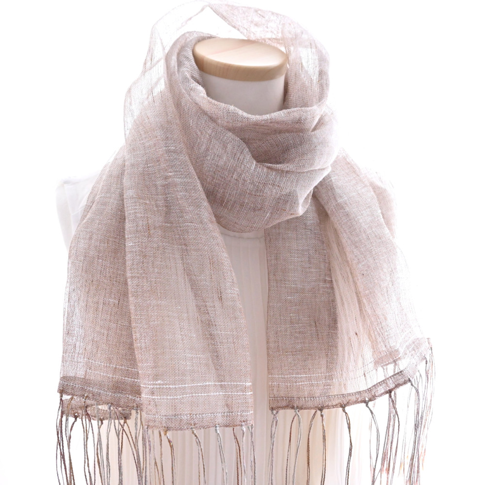 夏、シャリッ！国産リネン100% 春夏 ストール 《ブラウン》