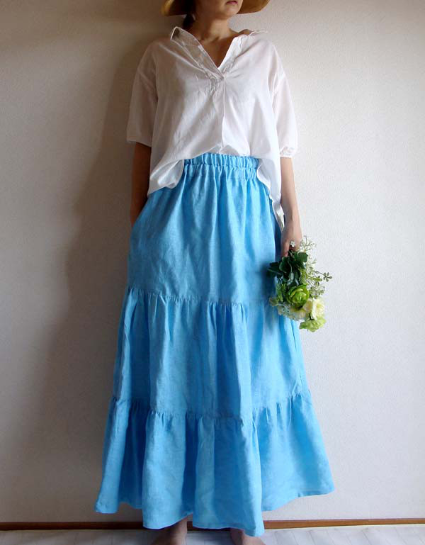 リネン　空色のスカート