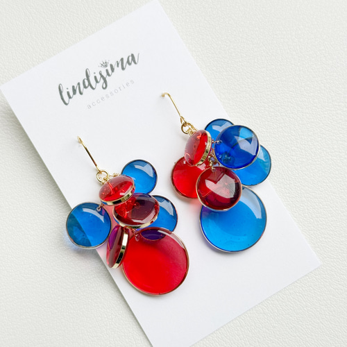 ブルー&レッドのつぶつぶサークルピアス イヤリング 赤と青 ピアス