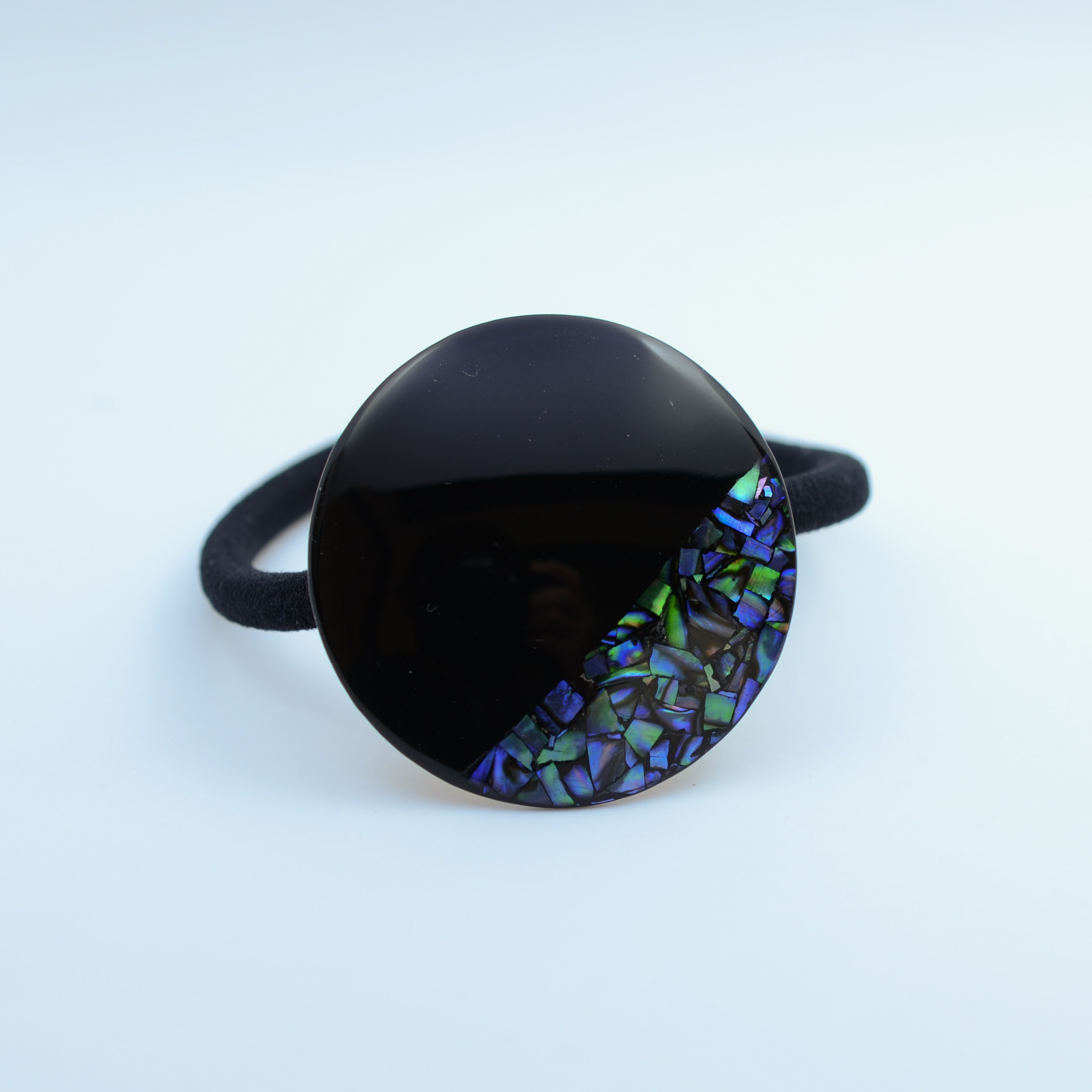 漆のヘアゴム　ニュージーランド貝　モザイク　丸