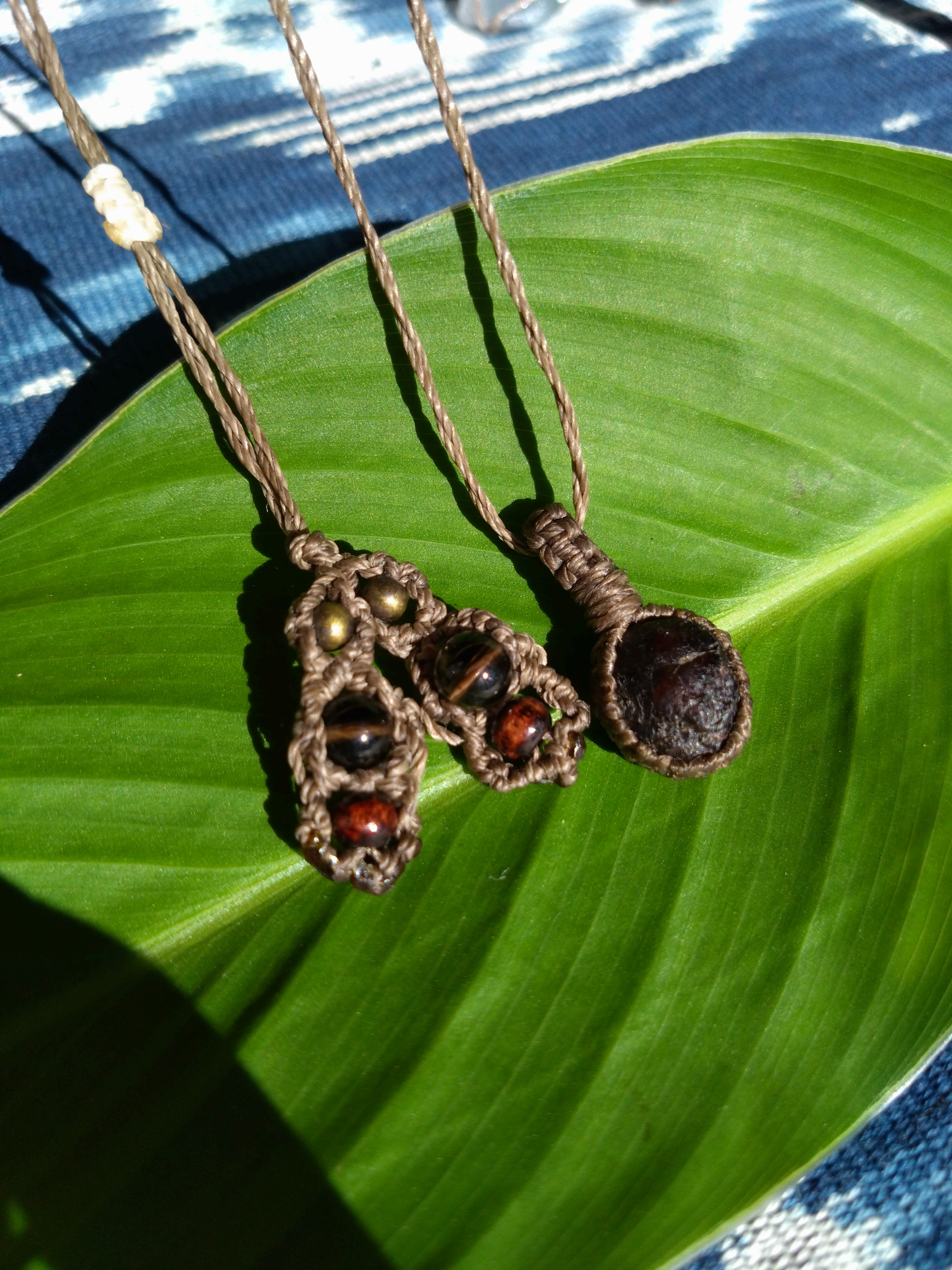 ガーネット•スモーキークォーツ　マクラメネックレス