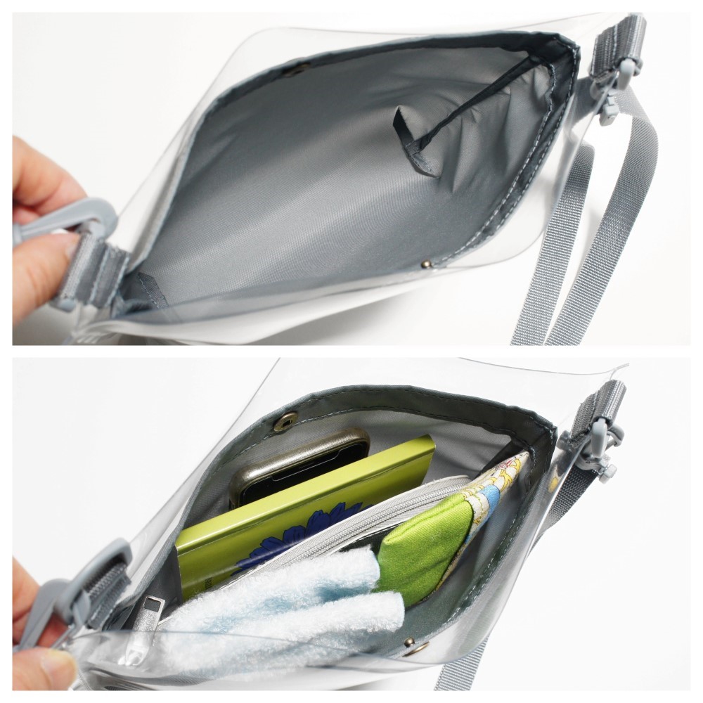 ”人気バッグ2点セット” PVCのスクエアサコッシュ（グレー）と帆布のペーパーバッグトート（ペールグリーン）《受注制作》