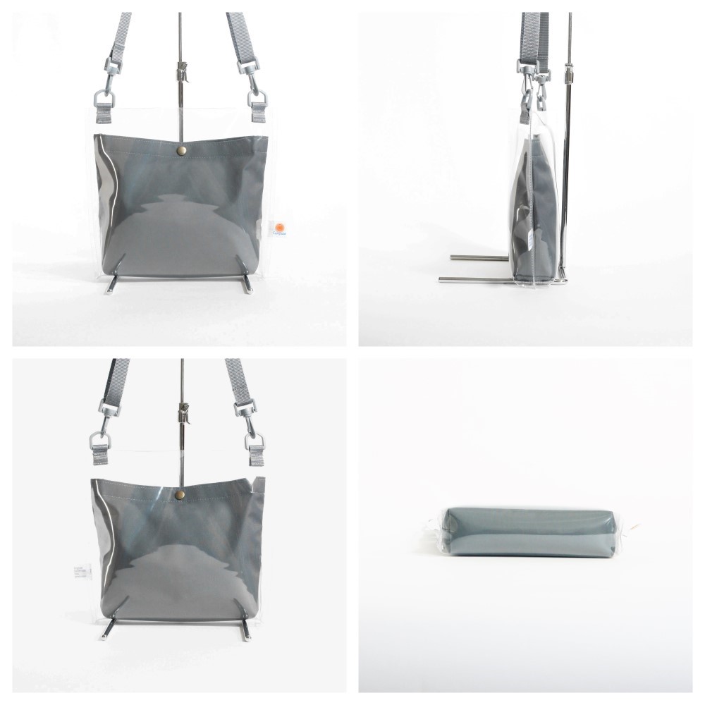 ”人気バッグ2点セット” PVCのスクエアサコッシュ（グレー）と帆布のペーパーバッグトート（ペールグリーン）《受注制作》