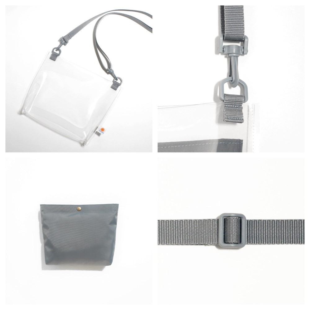 ”人気バッグ2点セット” PVCのスクエアサコッシュ（グレー）と帆布のペーパーバッグトート（ペールグリーン）《受注制作》