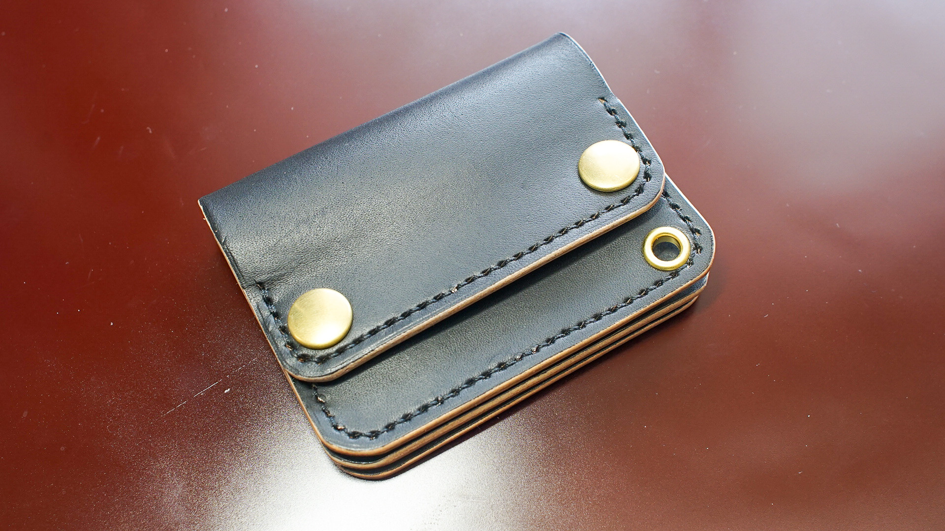 本革 トラッカーウォレット ミニ MW茶芯丘染め 3層 手縫い ウォレット