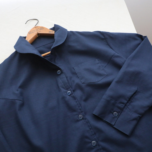 夏ＳＡＬＥ  上質ギマ擬麻コットン　丸襟　シャツ　ジャケット　背中ダーツ　ゆったり　着丈長め　R14B 夏SALE 上質ギマ擬麻コットン 丸襟 シャツ ジャケット 背中