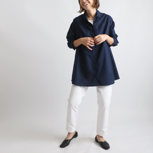 夏ＳＡＬＥ  上質ギマ擬麻コットン　丸襟　シャツ　ジャケット　背中ダーツ　ゆったり　着丈長め　R14B 夏SALE 上質ギマ擬麻コットン 丸襟 シャツ ジャケット 背中