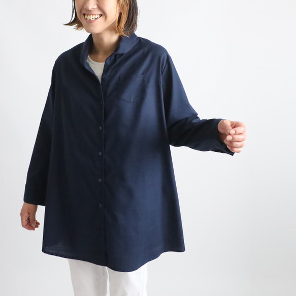 夏ＳＡＬＥ  上質ギマ擬麻コットン　丸襟　シャツ　ジャケット　背中ダーツ　ゆったり　着丈長め　R14B 夏SALE 上質ギマ擬麻コットン 丸襟 シャツ ジャケット 背中