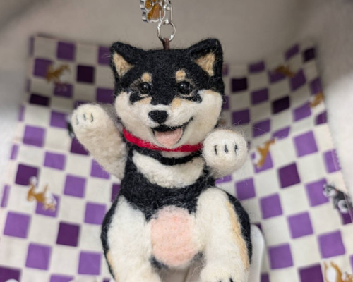 柴犬 羊毛 羊毛フェルト ハンドメイド 黒柴 キーホルダー 羊毛フェルト