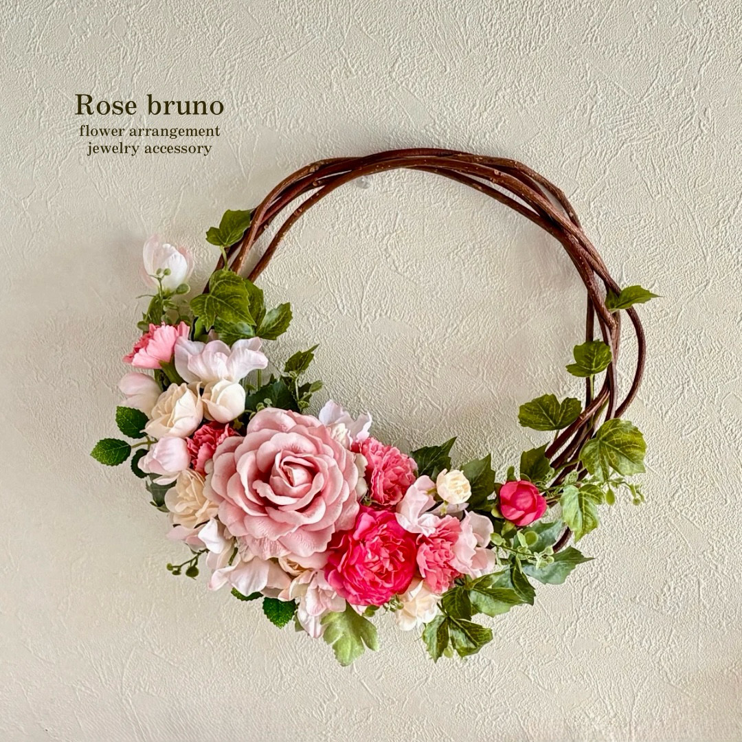 ロマンチックカラー♡季節の花々リース〜アーティフィシャルフラワー〜