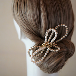 【yumiko yanoセレクト】～J・V　pearl ribbon (w. gold)ーパール髪飾り 1枚目の画像