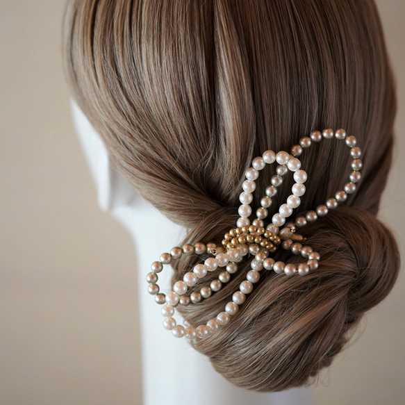 【yumiko yanoセレクト】～J・V　pearl ribbon (w. gold)ーパール髪飾り 1枚目の画像