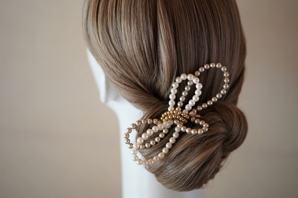 【yumiko yanoセレクト】～J・V　pearl ribbon (w. gold)ーパール髪飾り 2枚目の画像