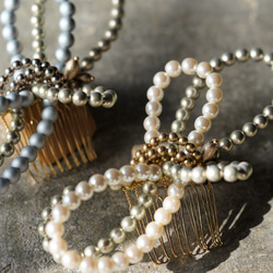 【yumiko yanoセレクト】～J・V　pearl ribbon (w. gold)ーパール髪飾り 4枚目の画像