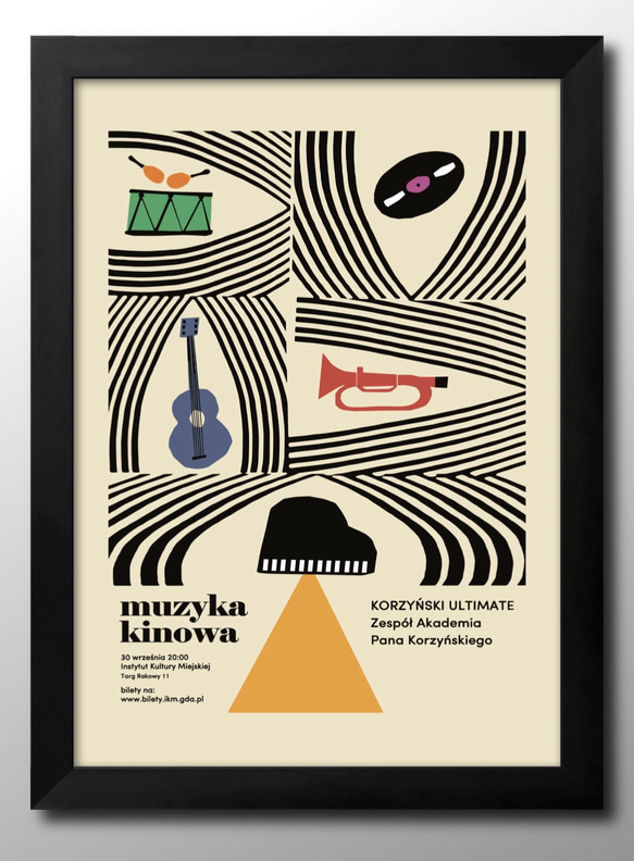 15688□ポスター アート 『muzyka kinowa 音楽』北欧 A3 イラスト