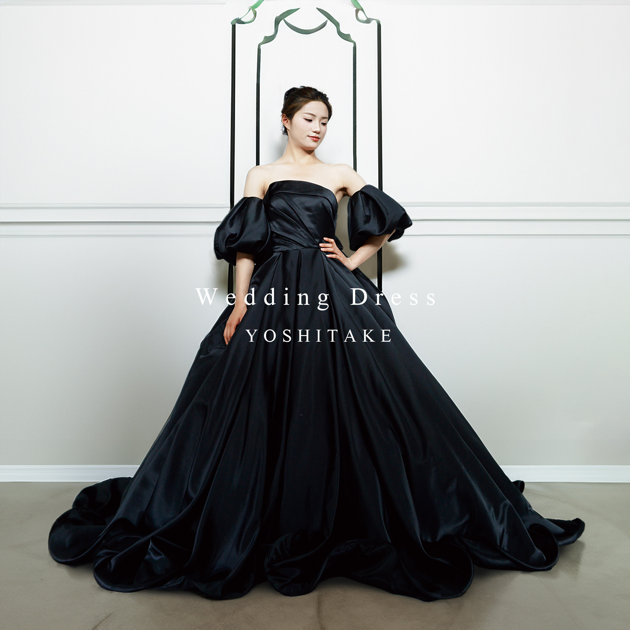 【オーダー制作】ウエディングドレス.黒.カラードレス.プリンセスライン.リボン.Y2567-2