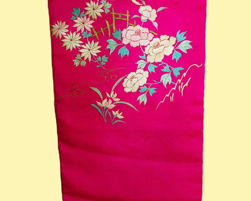 名古屋帯 未使用品 銀通し 銀駒刺繍 牡丹 彩綾形 薄ピンク NO-1172 正絹名古屋帯・銀箔地に椿と藤／未使用同等の美品 | SELECT KIMONO 華ふじ