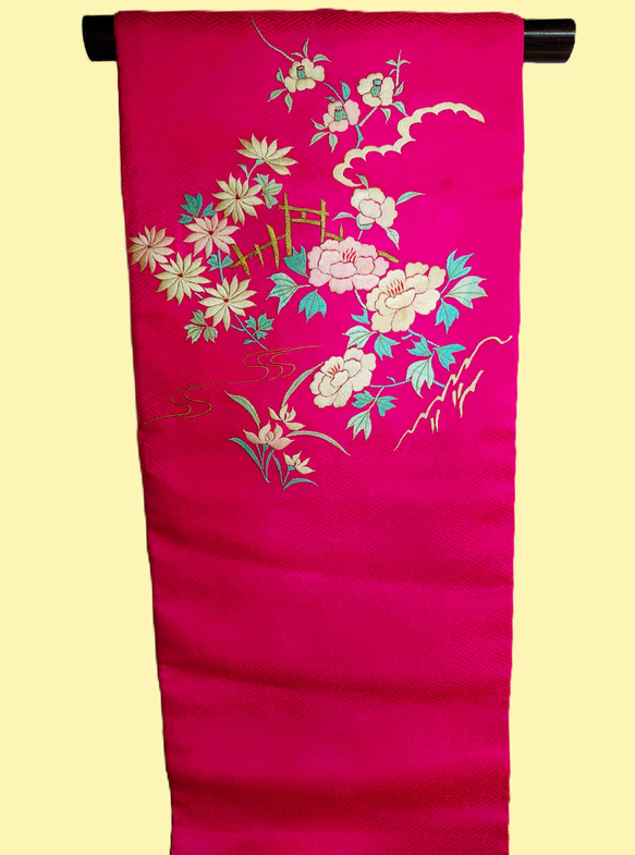 名古屋帯】牡丹の花刺繍のアンティーク帯 和装小物（帯・半襟） 和小物