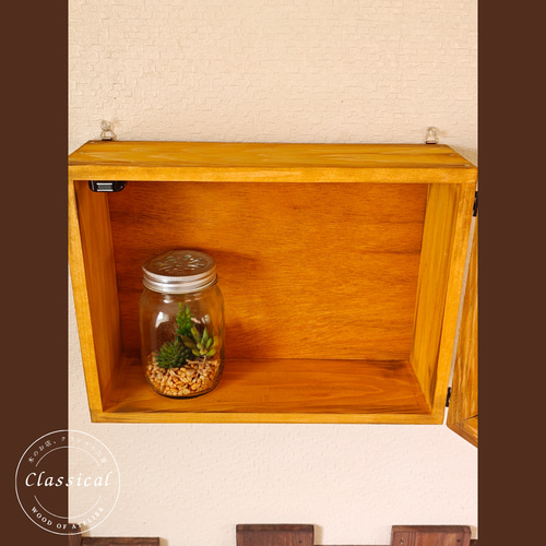 送料無料】アンティーク風 ワイヤーメッシュ扉 ウォールシェルフ 木製