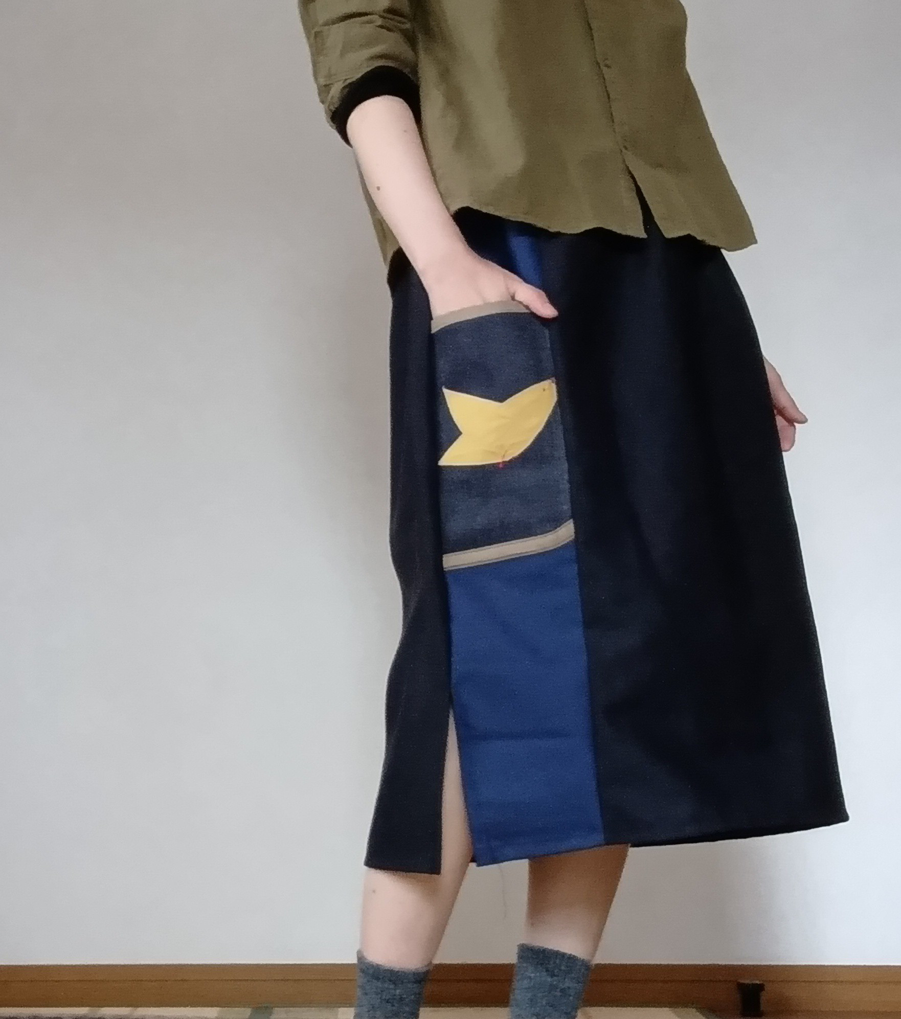 キイロイ鳥さんコットンスカートウエスト楽ゴム新作