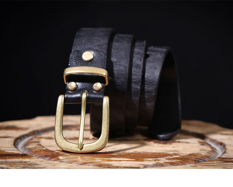 純銅金物復古牛皮革ベルト あつさを増す本革belt 長さ寸法オプション -黒色