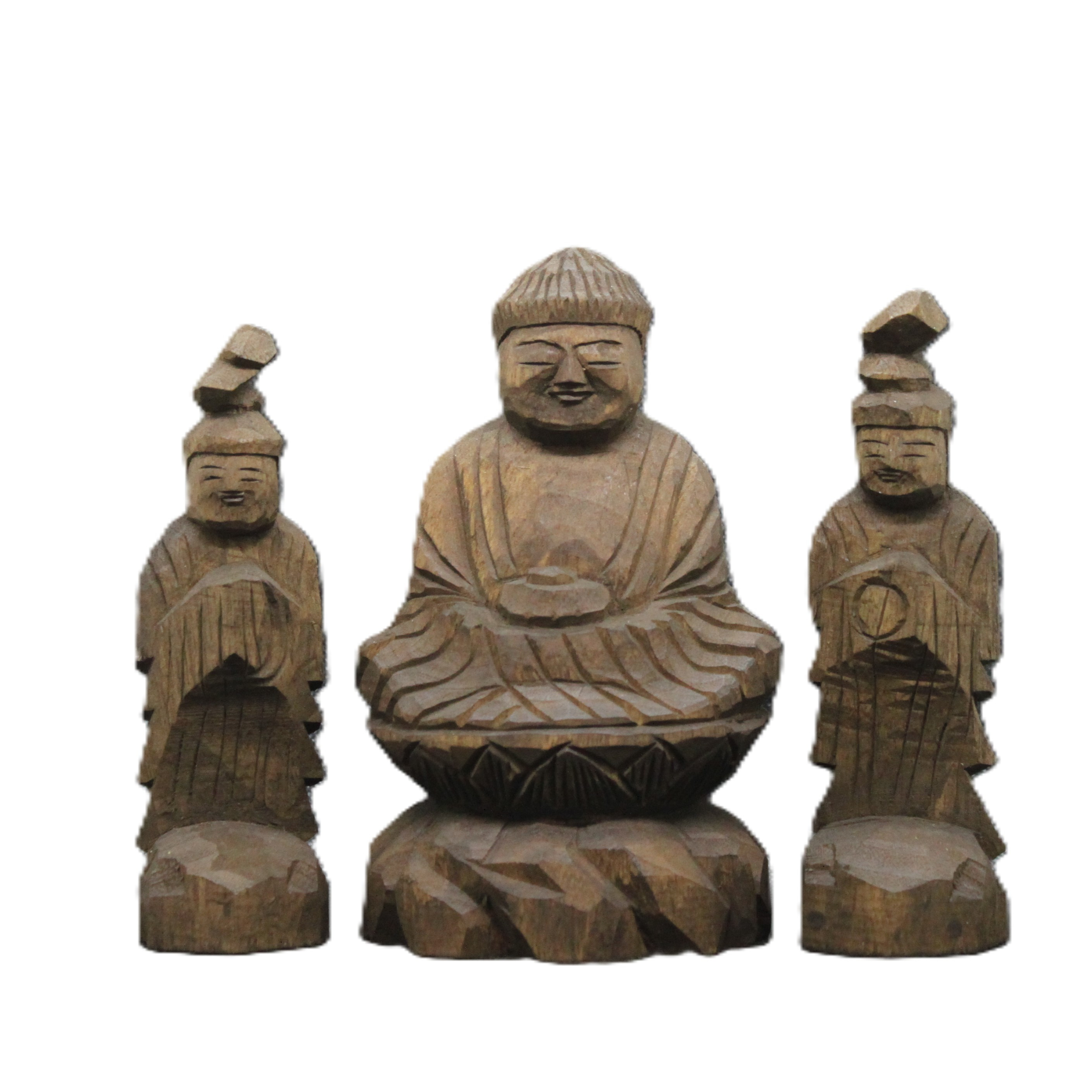 仏教美術 置物 仏像 3体セット 一刀彫 密教観音菩薩 円空仏 木彫