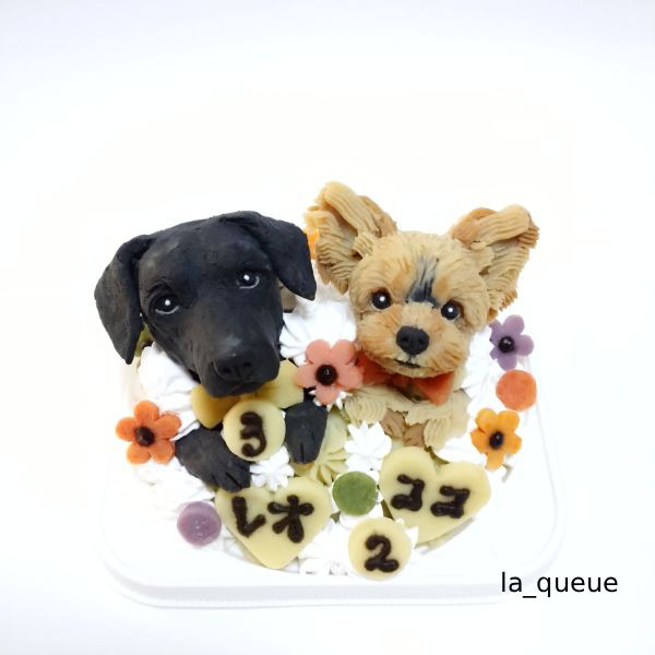 ＜犬用ケーキ＞愛犬の似顔絵ケーキ  ミニケーキ2頭のせ★