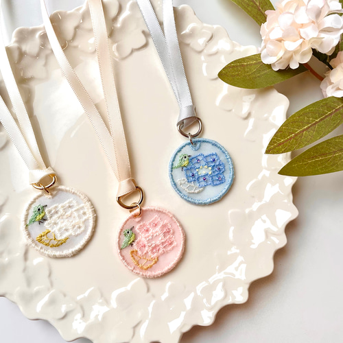 暦に咲く-二十四節花宝石栞「芒種 紫陽花×メジロ」オーガンジー