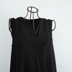 【着丈調整可能】すっきり華奢見せAライン コットン キーネック ノースリ ワンピース　ブラック　0655BK 12枚目の画像