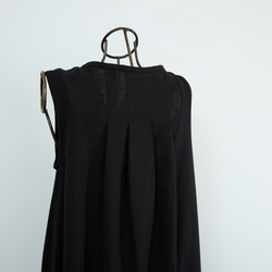 【着丈調整可能】すっきり華奢見せAライン コットン キーネック ノースリ ワンピース　ブラック　0655BK 13枚目の画像