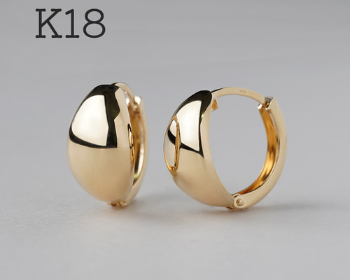K18フープピアス 中折れ式 18金 7mm×14mm ドロップ 月甲 18k イエロー