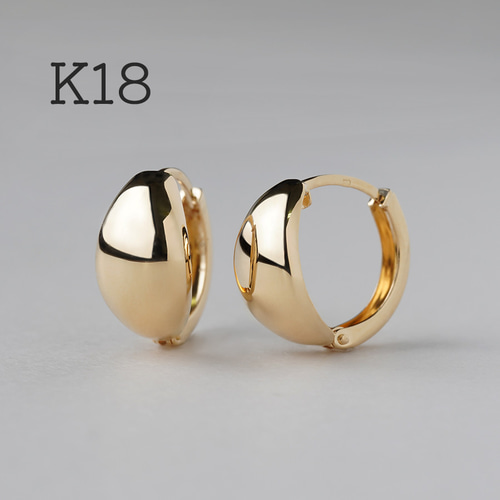 K18フープピアス 中折れ式 18金 7mm×14mm ドロップ 月甲 18k イエロー