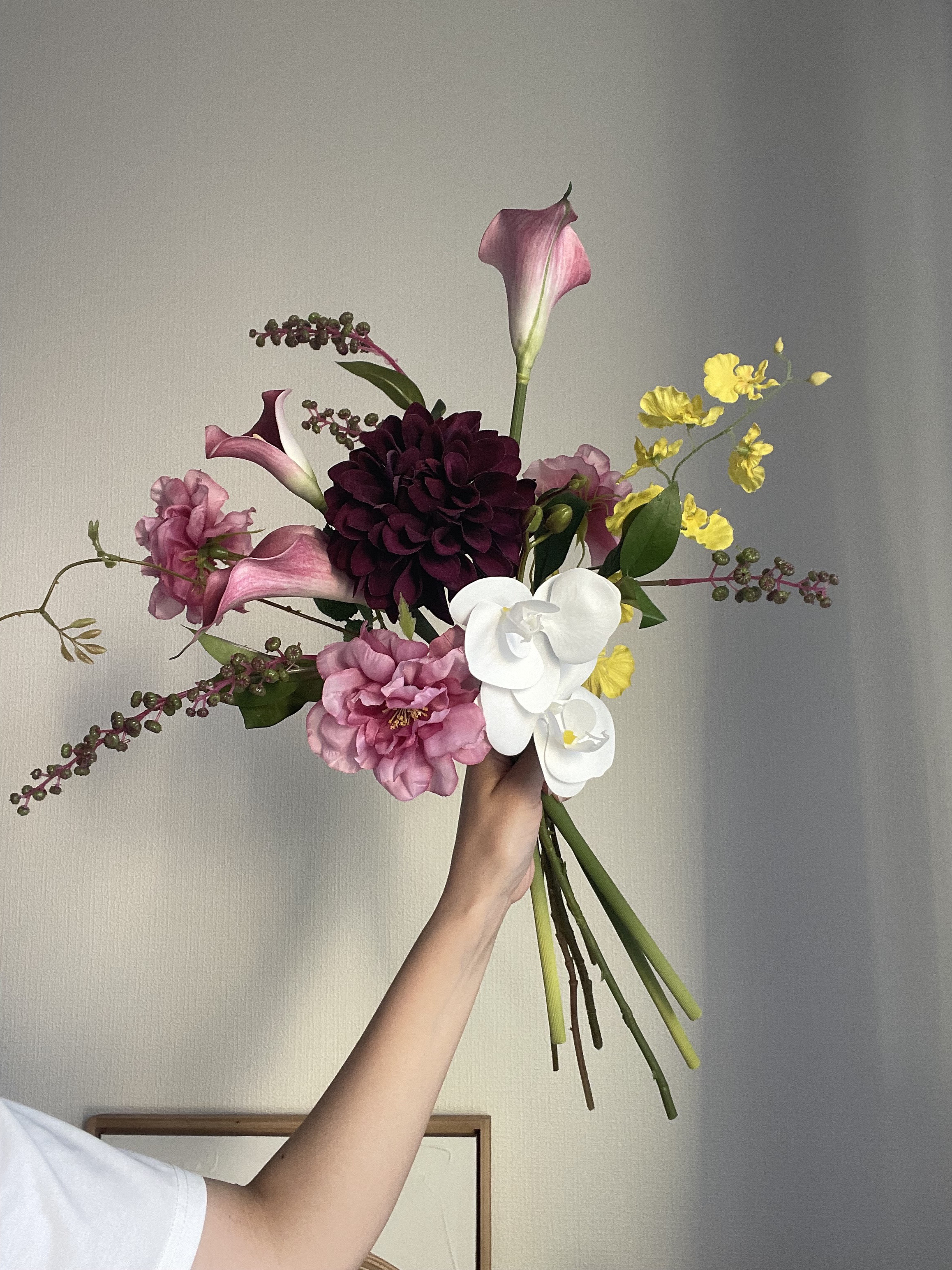 ウエディングブーケ ダリア 胡蝶蘭 アーティフィシャルフラワー
