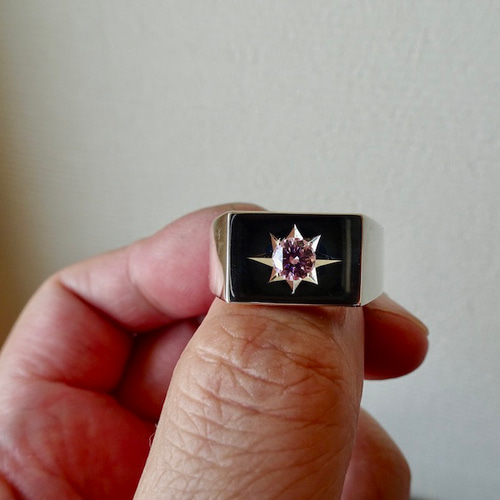 仁尾彫金『一つ星5mmピンクジルコニア、プラチナ印台リング 仁尾彫金『一つ星5mmピンクジルコニア、プラチナ印台リング
